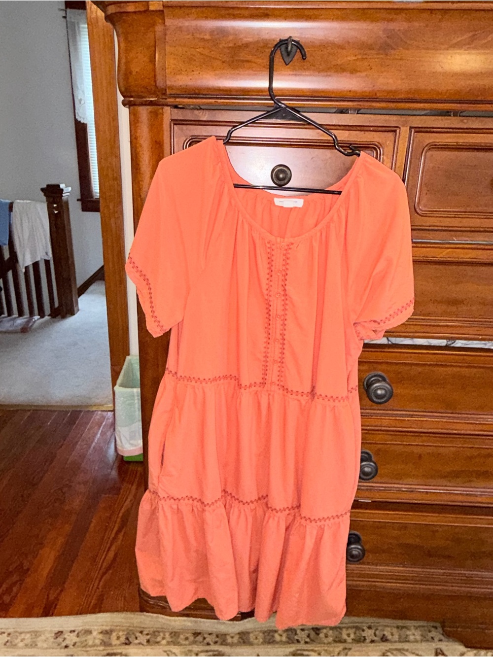 BeachLunchLounge Coral Tiered Boho Dress Size Medium Cotton Rayon